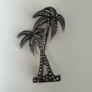 Vintage Sterling Silver Marcasite Palm Tree Pin Small Tropical